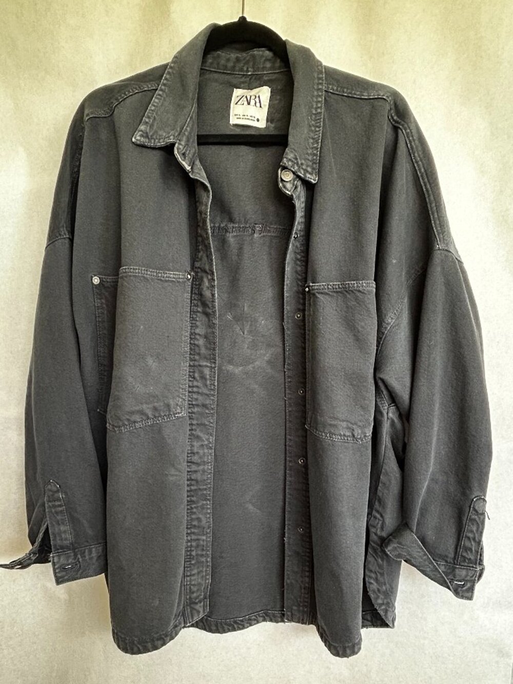 Zara Olive Green Utility Button-Down Shirt